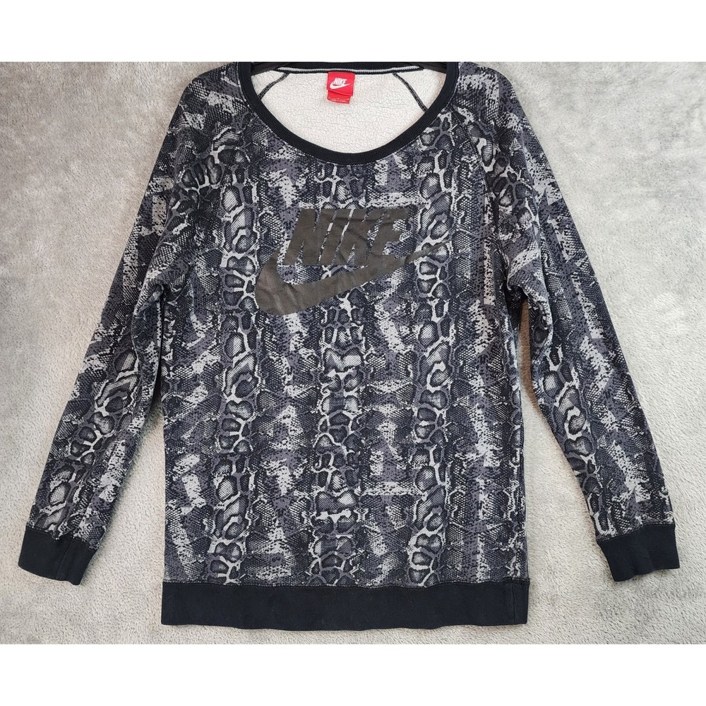 Nike Sweatshirt Womens Small Snakeskin Print Pullover Y2K Retro Streetwear Top